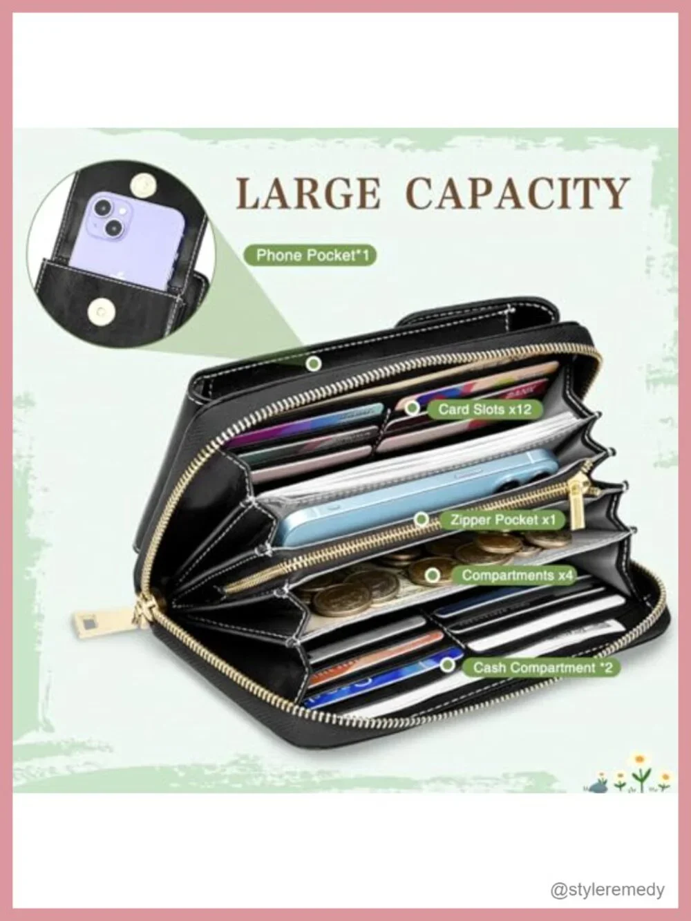 Genuine Leather Crossbody Phone Bag Wallet RFID Blocking with Adjustable Strap